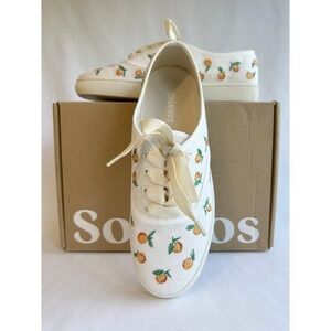 Soludos Womens Ivory Orange Embroidered Sneakers Espadrille Shoe Sz 7 / #S2620